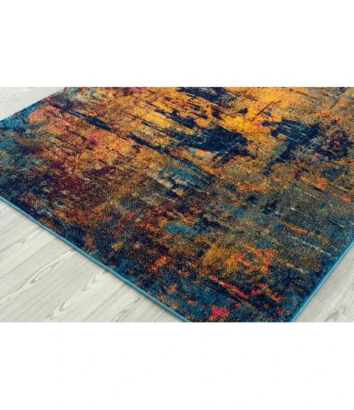 Amer Manhattan Bunnt Abstract Orange/Navy Area Rug 7'9"x11'