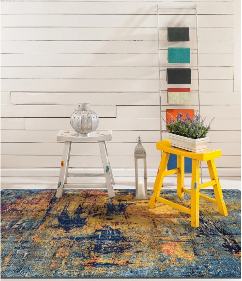 Amer Manhattan Bunnt Abstract Orange/Navy Area Rug 7'9"x11'