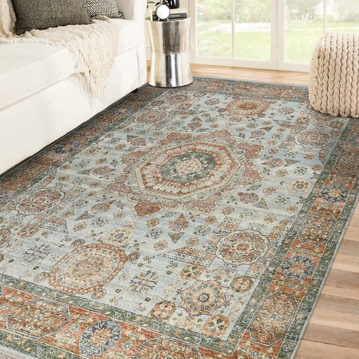 Amer Milano Baby Blue/Carrot MIL-12 8ft. x 10ft. Rect. Rug
