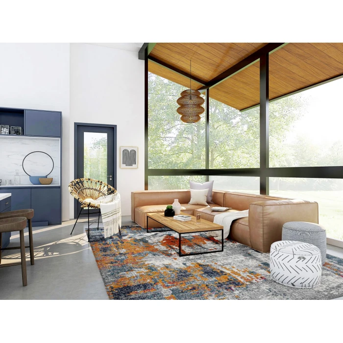 Amer Montana Joanna Orange/Blue Polypropylene Area Rug 2'x3'