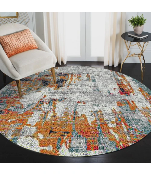 Amer Montana Joanna Orange/Blue Polypropylene Round Rug 7'6"x7'6"R