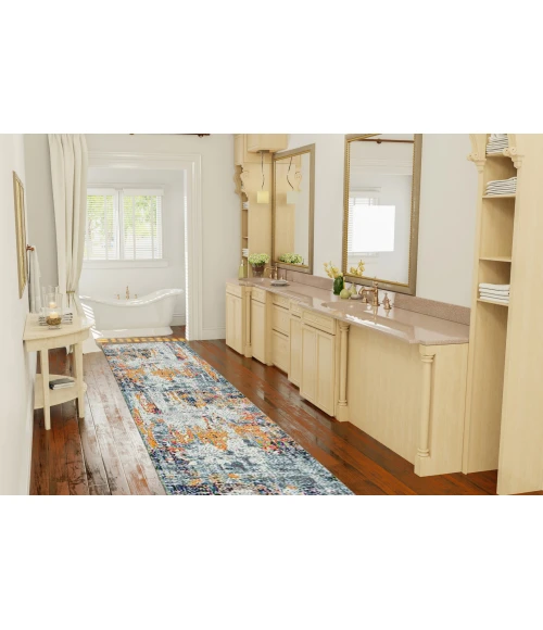 Amer Montana Joanna Orange/Blue Polypropylene Runner Rug 2'7"x8'
