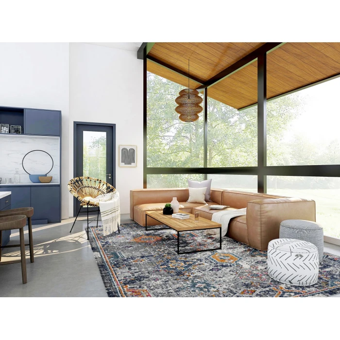 Amer Montana Myro Blue/Orange Polypropylene Area Rug 5'3"x7'6"