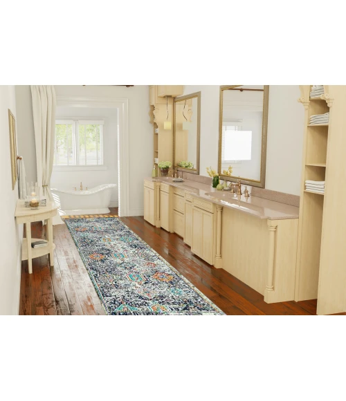 Amer Montana Myro Blue/Orange Polypropylene Runner Rug 2'7"x8'