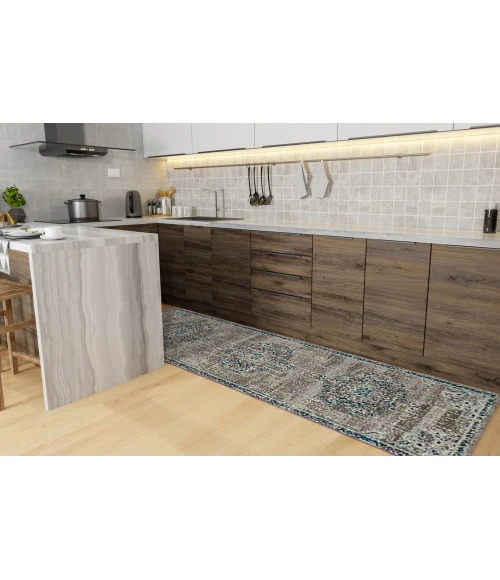 Amer Montana Nieves Teal Polypropylene Runner Rug 2'7"x8'