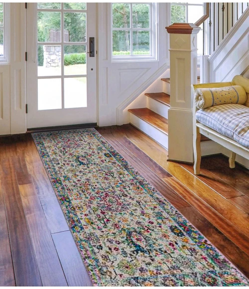 Amer Montana Carrey Gray/Orange Polypropylene Runner Rug 2'7"x8'