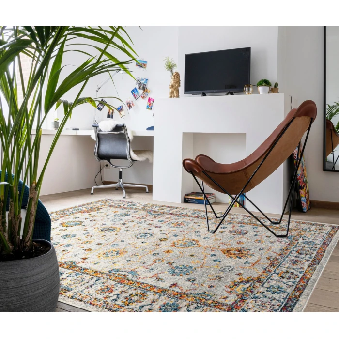 Amer Montana Estrel Ivory/Orange Polypropylene Area Rug 2'x3'