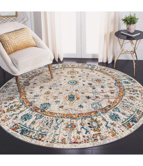 Amer Montana Estrel Ivory/Orange Polypropylene Round Rug 7'6"x7'6"R