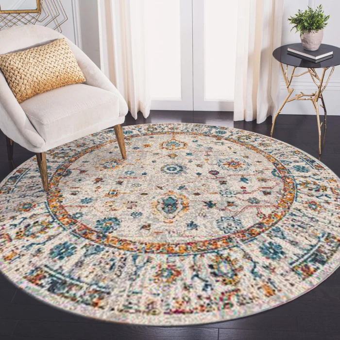 Amer Montana Estrel Ivory/Orange Polypropylene Round Rug 7'6"x7'6"R