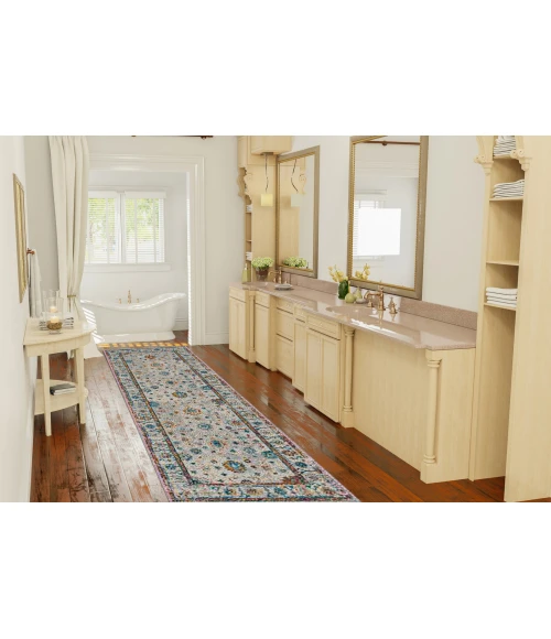 Amer Montana Estrel Ivory/Orange Polypropylene Runner Rug 2'7"x8'