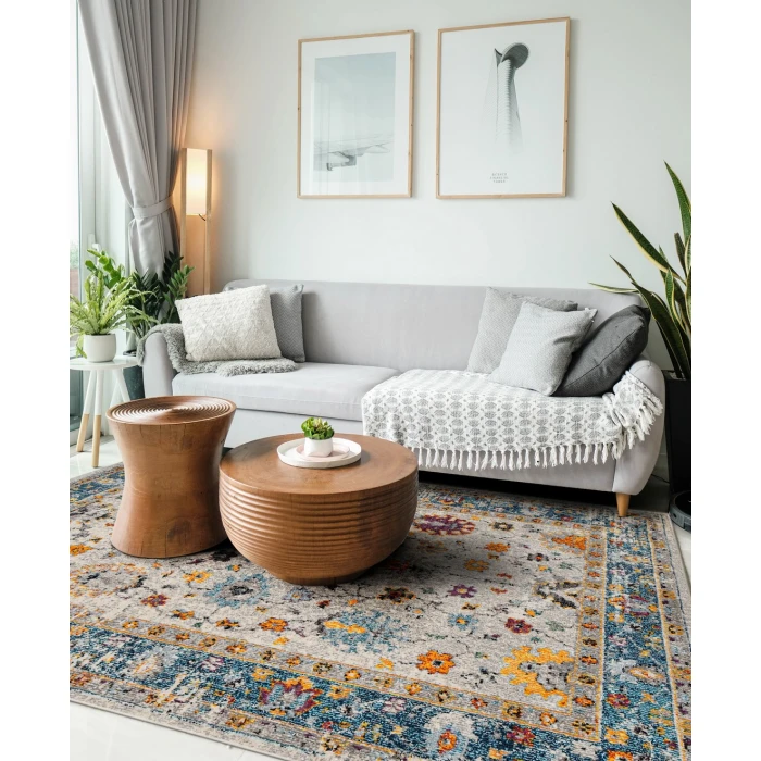 Amer Montana Filomina Blue/Orange Polypropylene Area Rug 3'3"x5'