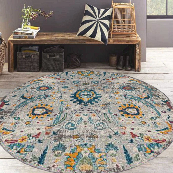 Amer Montana Glaiza Ivory/Orange Polypropylene Round Rug 7'6"x7'6"R