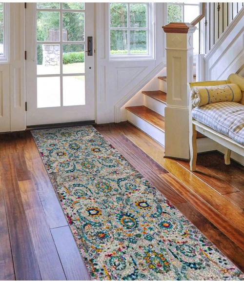 Amer Montana Glaiza Ivory/Orange Polypropylene Runner Rug 2'7"x8'