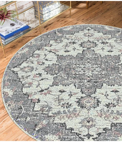 Amer Montana Herris Gray Polypropylene Round Rug 7'6"x7'6"R