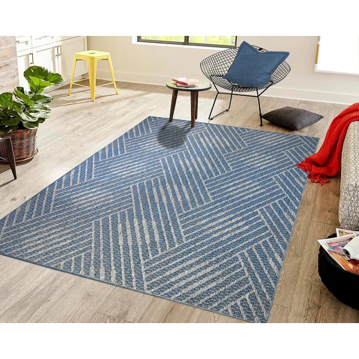 Maryland Abbel Blue Geometric Indoor/Outdoor Area Rug