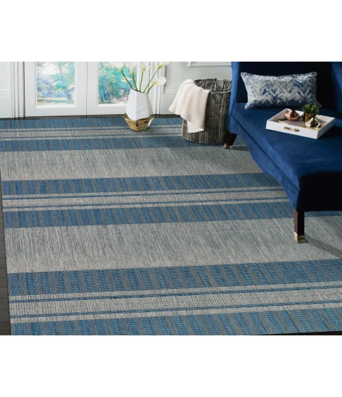 Maryland Blessy Blue Striped Indoor/Outdoor Area Rug