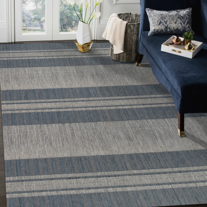 Maryland Blessy Blue Striped Indoor/Outdoor Area Rug