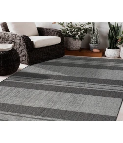 Amer Maryland Blessy Silver Striped Indoor/Outdoor Rug 96" x 120"