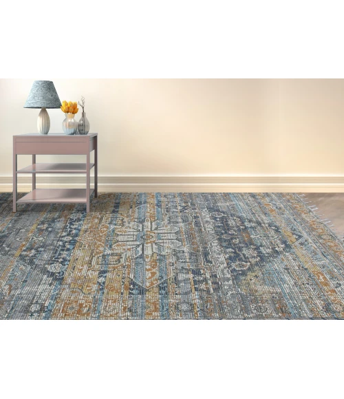 Amer Prairie Andover Blue/Orange Jute/Polyester Flatweave Area Rug 5'x7'6"