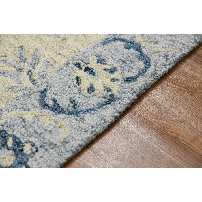 Amer Romania Newburg Light Blue Hand-Hooked Wool Area Rug 2'x3'