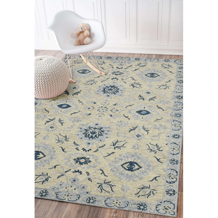 Amer Romania Newburg Light Blue Hand-Hooked Wool Area Rug 2'x3'
