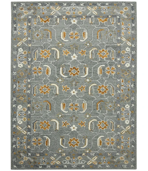 Amer Romania Pecos Gray/Orange Hand-Hooked Wool Area Rug 8'x10'