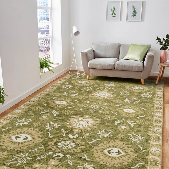 Amer Romania Newburg Olive Green Hand-Hooked Wool Area Rug 2'x3'