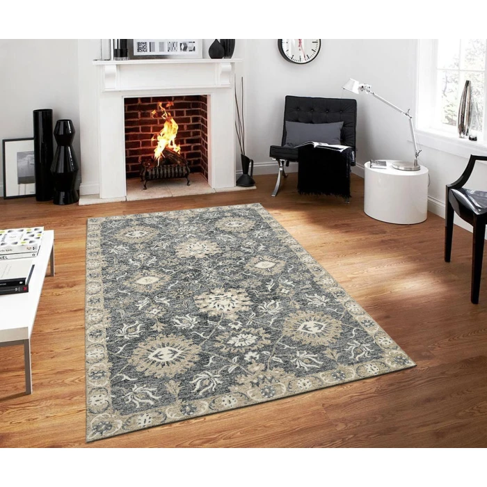 Amer Romania Newburg Gray Hand-Hooked Wool Area Rug 5'x8'