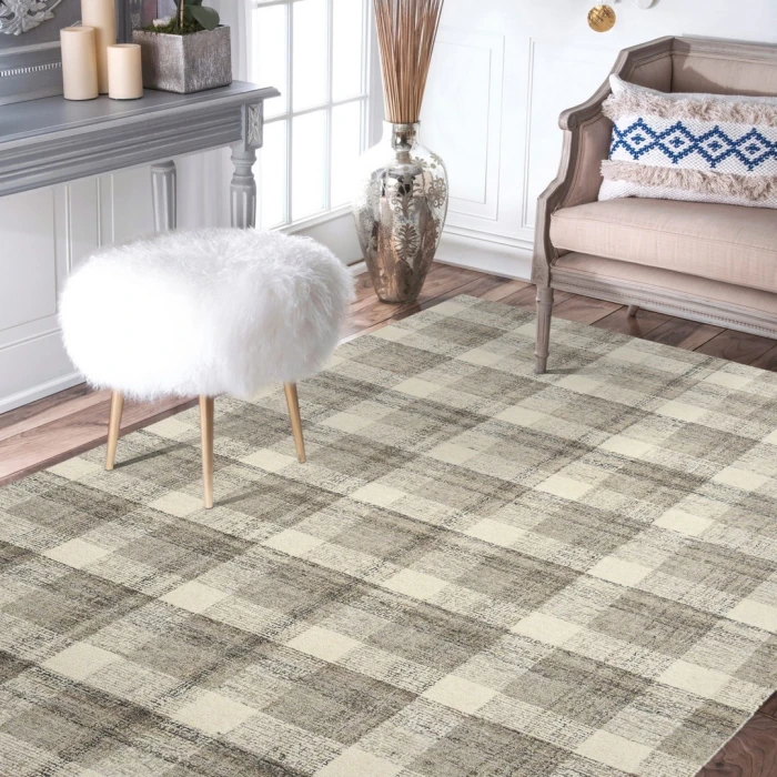 Amer Tartan Cartwell Sand Plaid Hand-Tufted Wool Area Rug 3'6"x5'6"