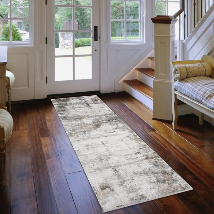 Amer Venice Frasier Ivory/Gold Abstract Runner Rug 3'x9'10"