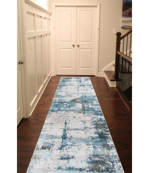 Amer Venice Hayden Ivory/Blue Abstract Runner Rug 3'x9'10"
