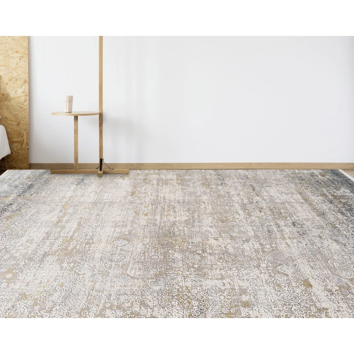Amer Venice Frisco Gray/Gold Bordered Area Rug 4'11"x7'6"