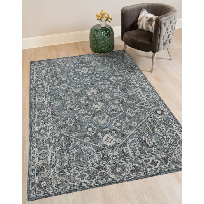 Amer Vestige Jericha Blue Hand-Tufted Wool Blend Area Rug 8'x10'