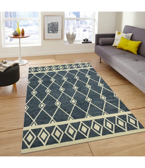 Amer Vista Raton Navy Hand-Hooked Wool Area Rug 5'x8'