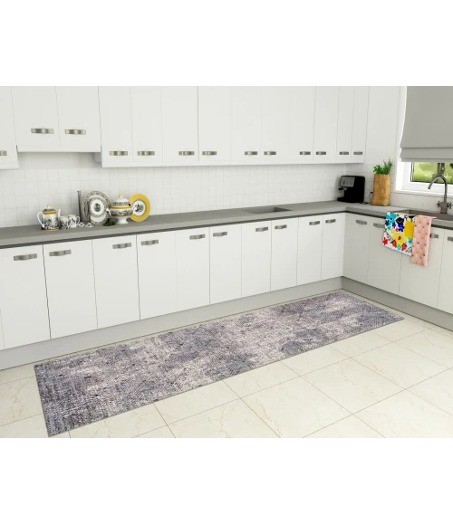 Amer Vermont Divina Gray Polyester Runner Rug 2'7" x 8'