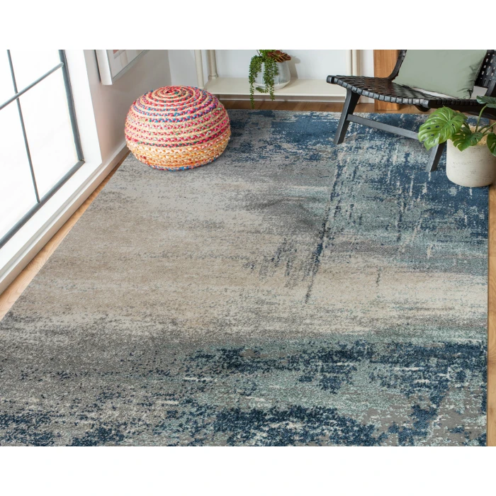 Yasmin Bern Dark Blue Abstract Polyester Area Rug