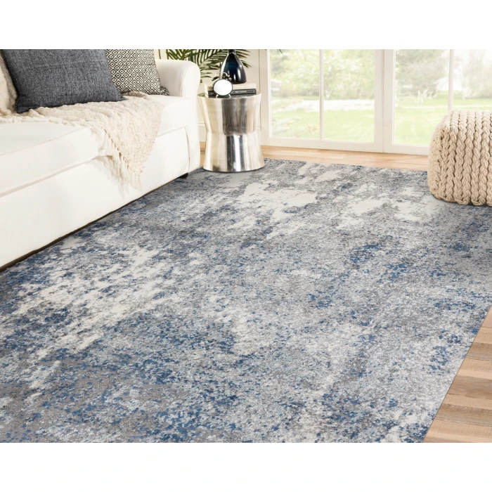 Yasmin Acy Light Blue Abstract Polyester Area Rug