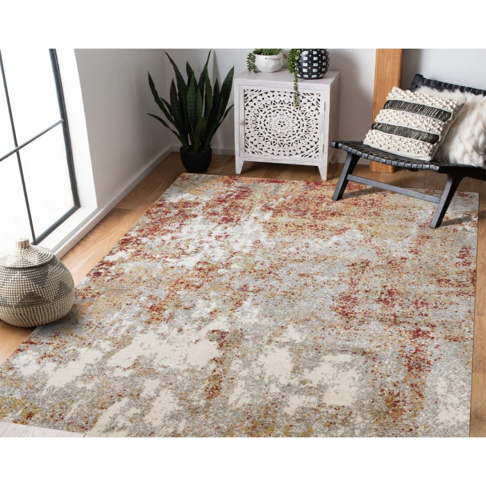 Yasmin Acy Red/Cream Abstract Polyester Area Rug