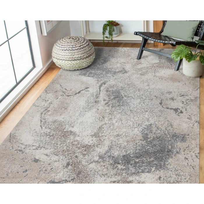 Yasmin Ester Cream Abstract Polyester Area Rug