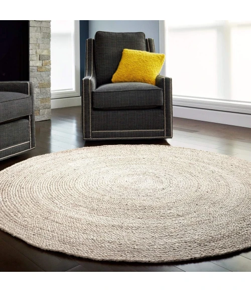 Anji Mountain 4' Round Kerala Ivory Jute Rug