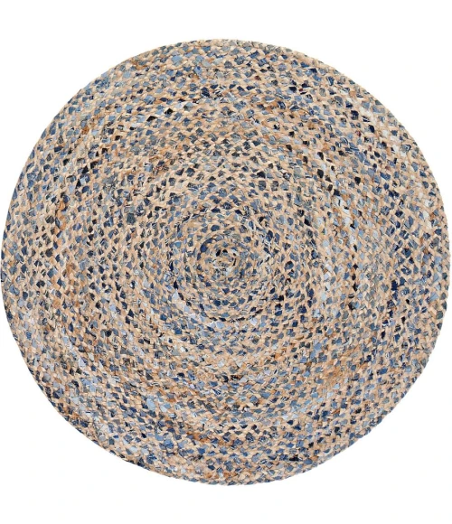 4' Round Kerala Denim & Jute Rug
