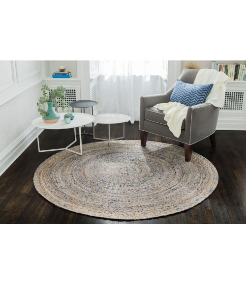 4' Round Kerala Denim & Jute Rug