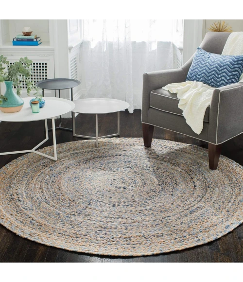 4' Round Kerala Denim & Jute Rug