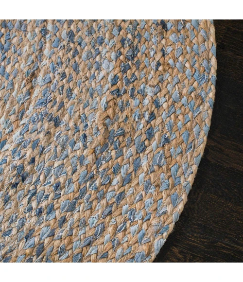 4' Round Kerala Denim & Jute Rug