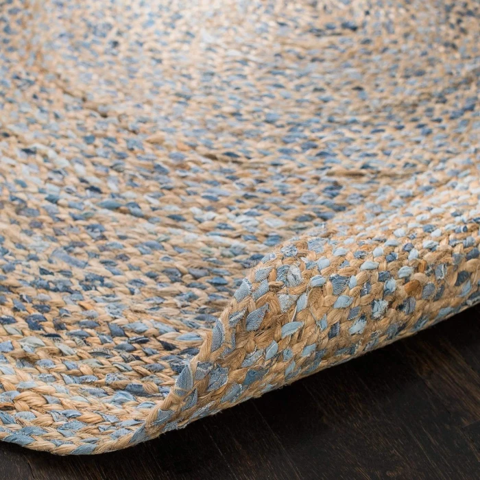 Anji Mountain 8' Round Kerala Denim & Jute Rug