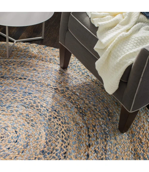 Anji Mountain 8' Round Kerala Denim & Jute Rug
