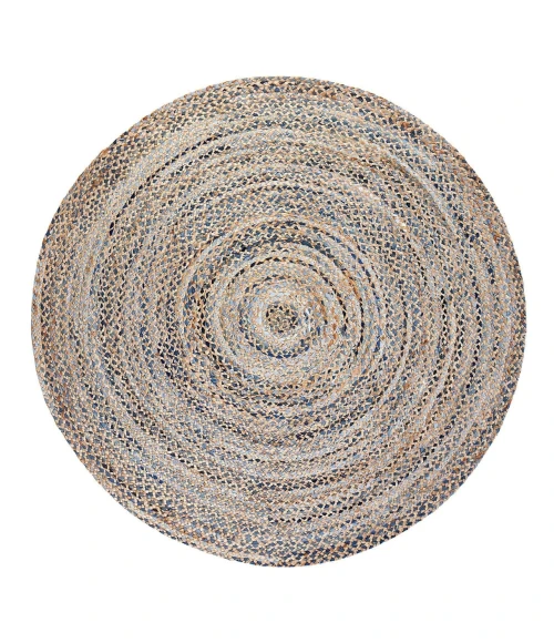 Anji Mountain 8' Round Kerala Denim & Jute Rug