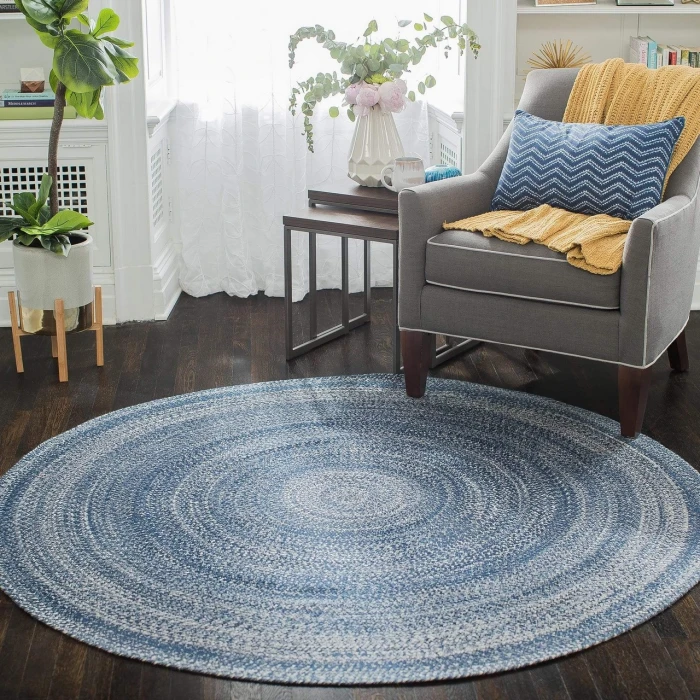 Anji Mountain 4' Round Epona Braided Round Blue Rug