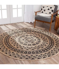 Anji Mountain Anji Mountain 8' Round Graham Tribal Swinning Wave Circular Screen Print Rug