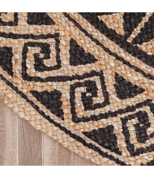 Anji Mountain 4' Round Shanti Black & Tan Jute Rug